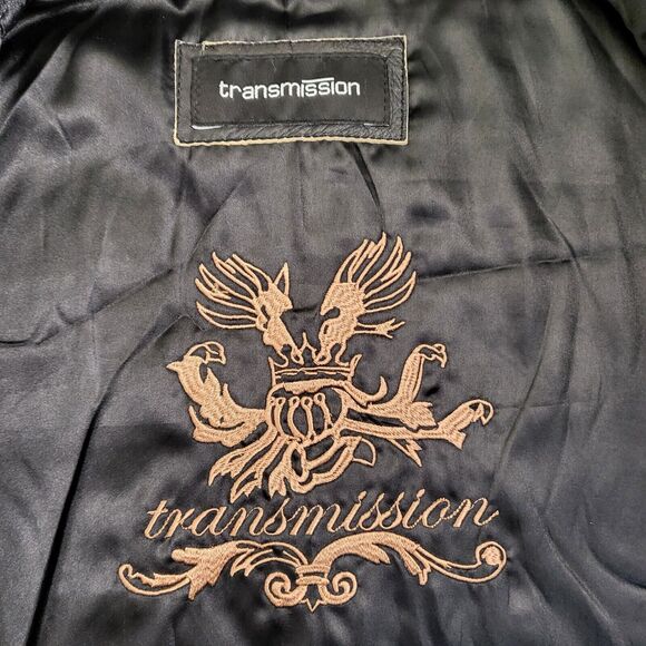 TRANSMISSION Distressed Leather Jacket Collared Removable Lining Black Men's L - Picture 8 of 16